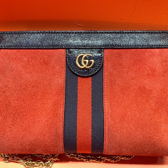 Authentic Gucci Suede Web Small Ophidia Chain Bag - Picture 1 of 10